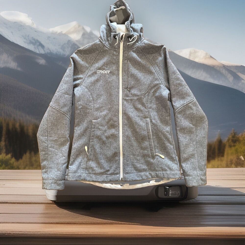 SPYDER Windstopper Womens Full Zip Jacket Hoodie Size Medium Grey Lined EUC